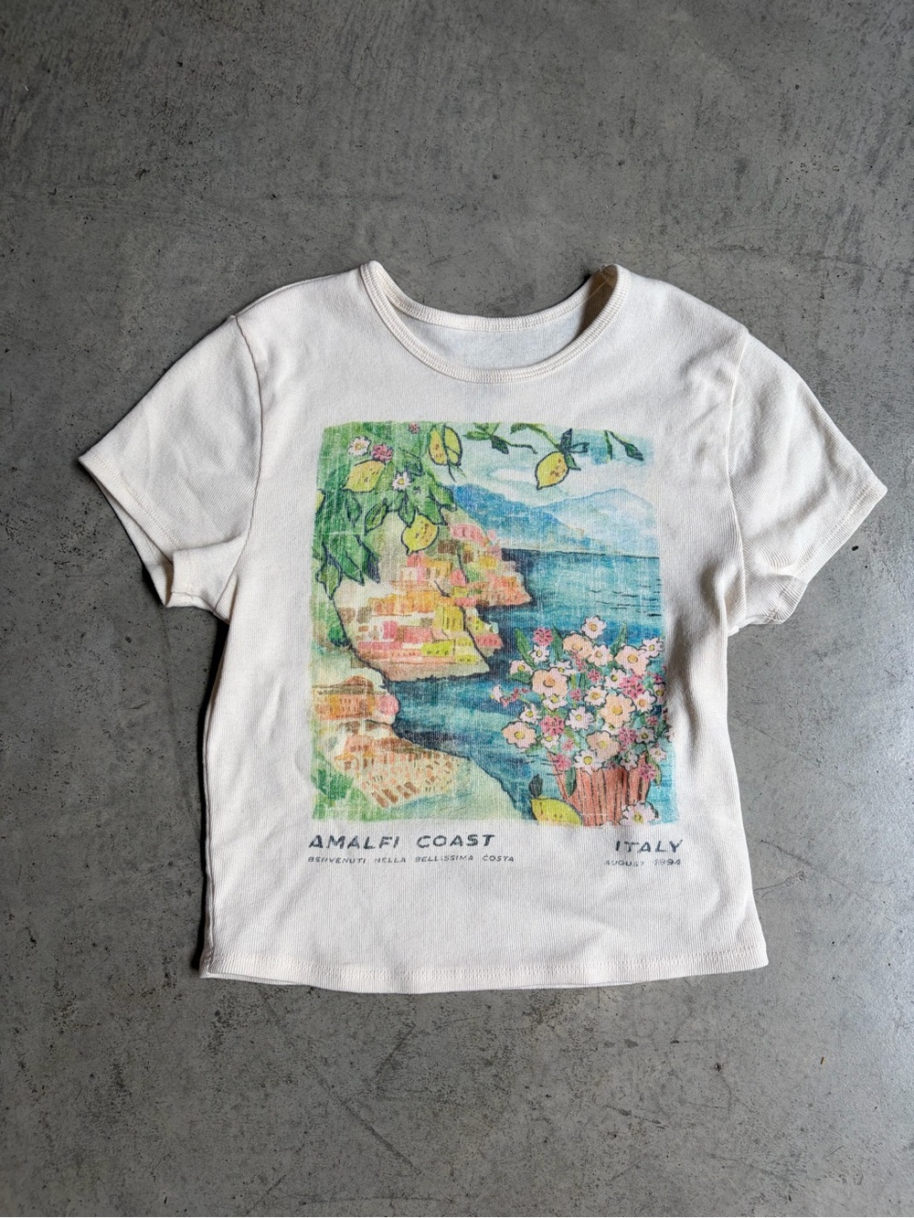 BDG Cream Short Sleeve Tee with Amalfi Coast Print